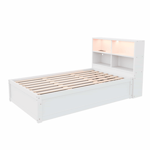 Sofá-cama 90*200 - Com várias tomadas, vários compartimentos de arrumação, faixa de luz, cama hidráulica, cama de madeira maciça, cama individual, cama multifuncional de madeira - Branco Sofá-cama 90*200 - Com várias tomadas, vários compartimentos de arrumação, faixa de luz, cama hidráulica, cama de madeira maciça, cama individual, cama multifuncional de madeira - Branco