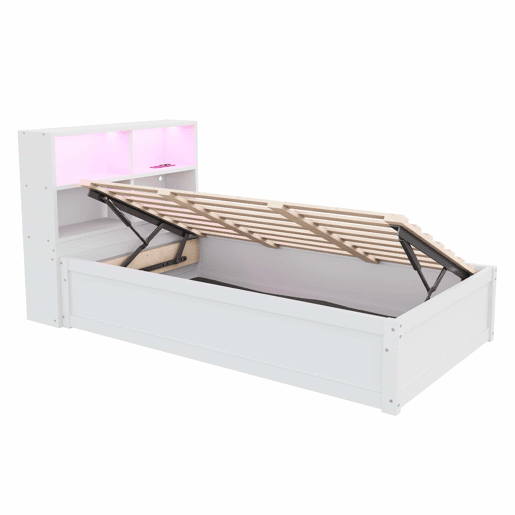 Sofá-cama 90*200 - Com várias tomadas, vários compartimentos de arrumação, faixa de luz, cama hidráulica, cama de madeira maciça, cama individual, cama multifuncional de madeira - Branco Sofá-cama 90*200 - Com várias tomadas, vários compartimentos de arrumação, faixa de luz, cama hidráulica, cama de madeira maciça, cama individual, cama multifuncional de madeira - Branco