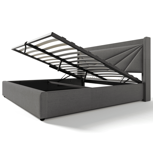 Cama contentora em tecido de linho 160x200 cm - com porta USB e estrado - Cinzento Cama contentora em tecido de linho 160x200 cm - com porta USB e estrado - Cinzento