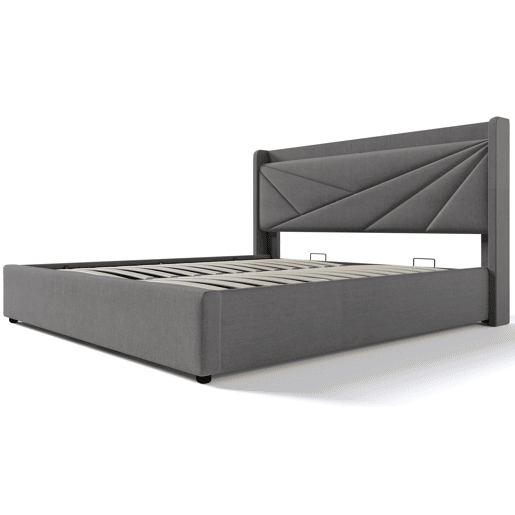 Cama contentora em tecido de linho 160x200 cm - com porta USB e estrado - Cinzento Cama contentora em tecido de linho 160x200 cm - com porta USB e estrado - Cinzento
