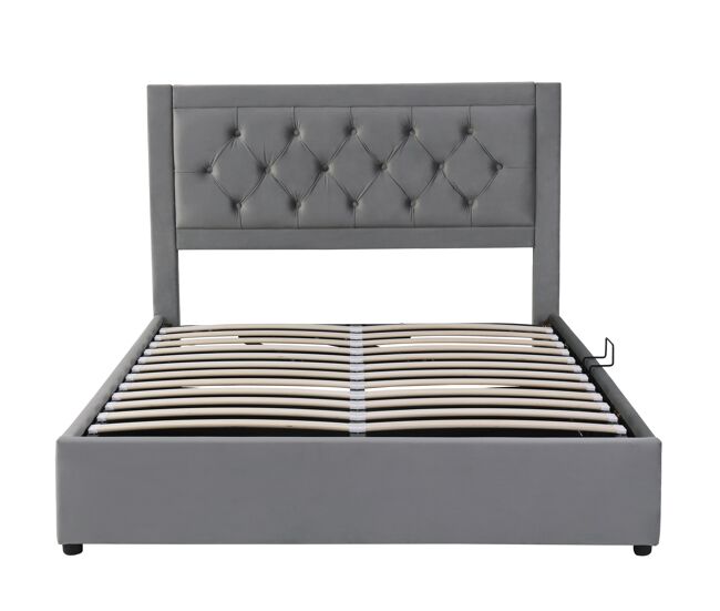 Cama tapizada 140*200 - con almacenamiento, cabecero acolchado, estilo chesterfield - gris