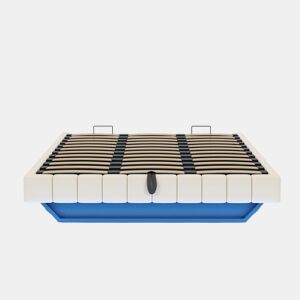 Cama estofada 180x200 cm - Estrutura flutuante hidráulica com arrumação, cama multifuncional sem cabeceira com luz LED - Bege