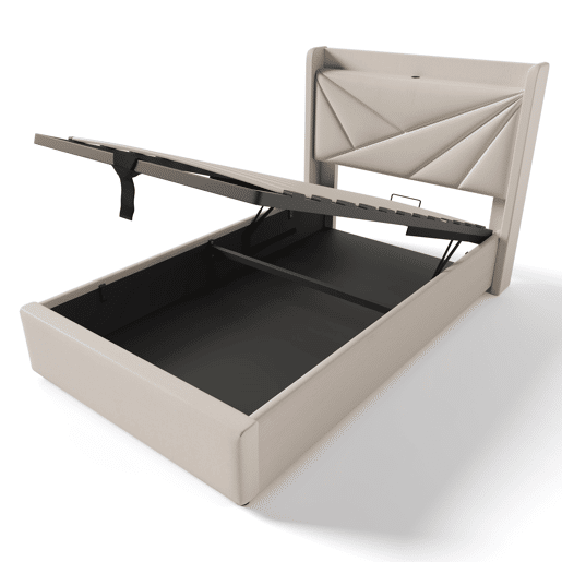 Cama contentora em tecido de linho 90x200 cm - com porta USB e estrado - Bege
