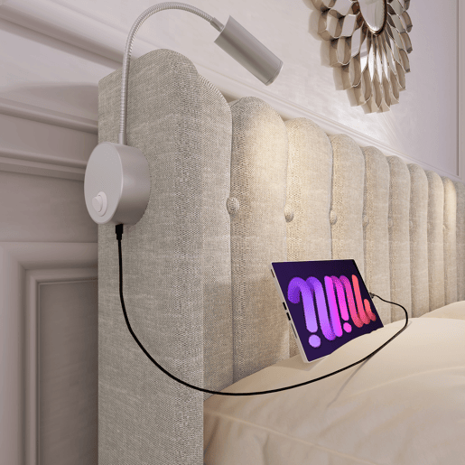 Cama contentora estofada com LED e portas de carregamento USB - 140x200cm - tecido de linho - com estrado de molas - Bege Cama contentora estofada com LED e portas de carregamento USB - 140x200cm - tecido de linho - com estrado de molas - Bege