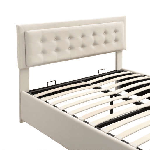 Cama contentor estofada em veludo 140x200cm - com gaveta e estrado de molas - Bege (sem colchão)