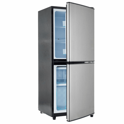 Mini-frigorífico 106 L - 60 L frigorífico + 46 L congelador, 7 níveis de temperatura, porta prateada + corpo preto, iluminação LED, prateleiras ajustáveis - Preto+Prateado