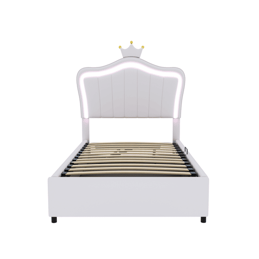 Cama contentora em pele sintética 90x200 cm - com LED e estrado - Branco Cama contentora em pele sintética 90x200 cm - com LED e estrado - Branco