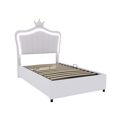Cama contentora em pele sintética 90x200 cm - com LED e estrado - Branco Cama contentora em pele sintética 90x200 cm - com LED e estrado - Branco