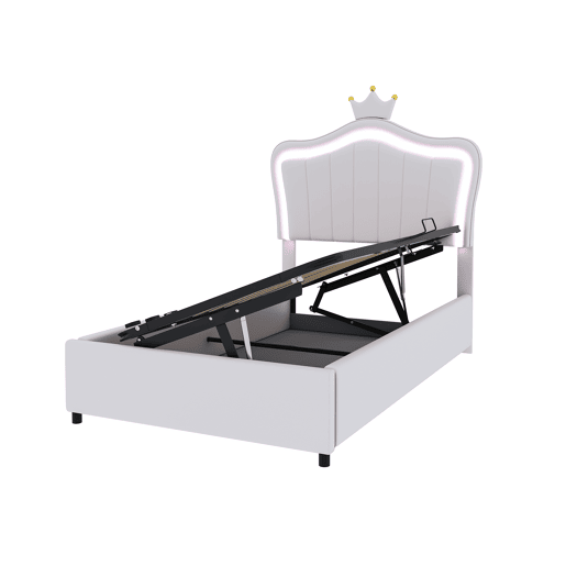 Cama contentora em pele sintética 90x200 cm - com LED e estrado - Branco Cama contentora em pele sintética 90x200 cm - com LED e estrado - Branco