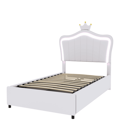 Cama contentora em pele sintética 90x200 cm - com LED e estrado - Branco Cama contentora em pele sintética 90x200 cm - com LED e estrado - Branco