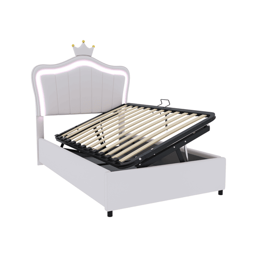 Cama contentora em pele sintética 90x200 cm - com LED e estrado - Branco Cama contentora em pele sintética 90x200 cm - com LED e estrado - Branco