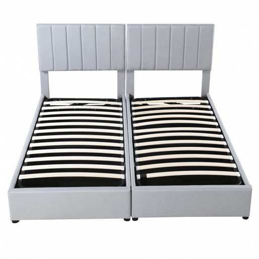 Cama Canapé estofada em tecido de linho - 180x200cm - convertível em 2 camas individuais - Cinzento Cama Canapé estofada em tecido de linho - 180x200cm - convertível em 2 camas individuais - Cinzento