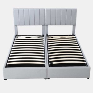 Cama Canapé estofada em tecido de linho - 180x200cm - convertível em 2 camas individuais - Cinzento
