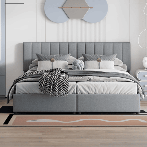 Cama Canapé estofada em tecido de linho - 180x200cm - convertível em 2 camas individuais - Cinzento Cama Canapé estofada em tecido de linho - 180x200cm - convertível em 2 camas individuais - Cinzento