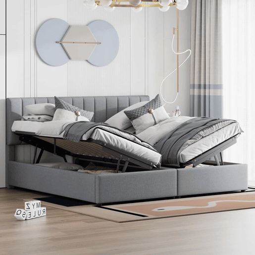 Cama Canapé estofada em tecido de linho - 180x200cm - convertível em 2 camas individuais - Cinzento Cama Canapé estofada em tecido de linho - 180x200cm - convertível em 2 camas individuais - Cinzento