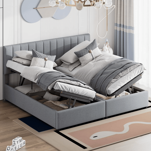 Cama Canapé estofada em tecido de linho - 180x200cm - convertível em 2 camas individuais - Cinzento Cama Canapé estofada em tecido de linho - 180x200cm - convertível em 2 camas individuais - Cinzento