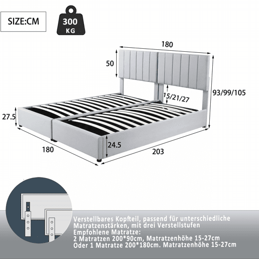 Cama Canapé estofada em tecido de linho - 180x200cm - convertível em 2 camas individuais - Cinzento Cama Canapé estofada em tecido de linho - 180x200cm - convertível em 2 camas individuais - Cinzento