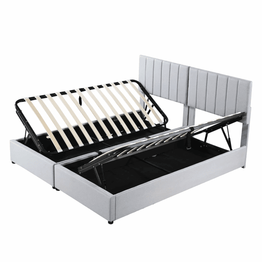 Cama Canapé estofada em tecido de linho - 180x200cm - convertível em 2 camas individuais - Cinzento Cama Canapé estofada em tecido de linho - 180x200cm - convertível em 2 camas individuais - Cinzento