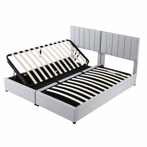 Cama Canapé estofada em tecido de linho - 180x200cm - convertível em 2 camas individuais - Cinzento Cama Canapé estofada em tecido de linho - 180x200cm - convertível em 2 camas individuais - Cinzento