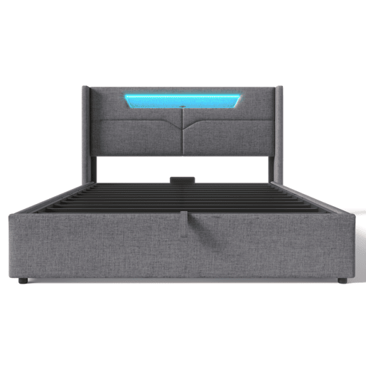 Cama estofada 140x200 - com função de carregamento USB tipo C e luz LED - Bege
