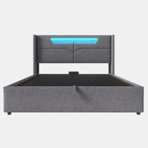 Cama estofada 140x200 - com função de carregamento USB tipo C e luz LED - Bege