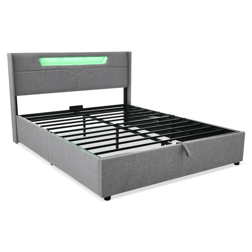 Cama estofada 140x200 - com função de carregamento USB tipo C e luz LED - Bege