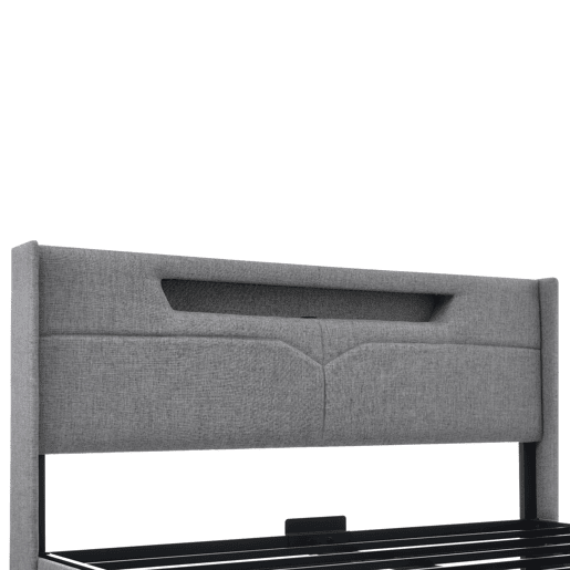 Cama estofada 140x200 - com função de carregamento USB tipo C e luz LED - Bege