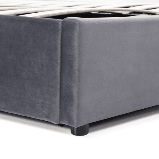 Cama de contentor estofada em veludo 140x200 cm com cabeceira regulável e estrado de ripas - Cinzento Cama de contentor estofada em veludo 140x200 cm com cabeceira regulável e estrado de ripas - Cinzento