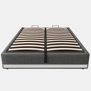 Cama com armazenamento hidráulico 140*200 cm - Com faixa LED controlável por comando, com portas USB e Tipo C, sem cabeceira, com pequenos bolsos - Cinza