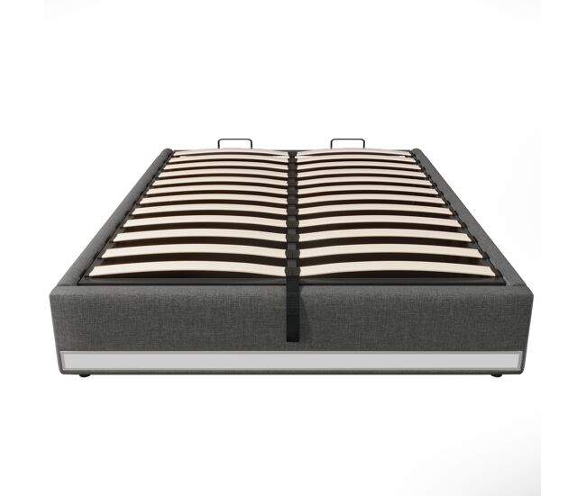 Cama con almacenamiento hidráulico 140*200cm - con tira led controlable por mando, con puertos usb y tipo-c, sin cabecero, con pequeños bolsillos -