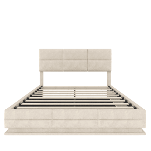 Cama estofada 140x200 cm - Cabeceira ajustável, portas USBType-C, iluminação LED, sistema hidráulico, grande capacidade de armazenamento - Bege Cama estofada 140x200 cm - Cabeceira ajustável, portas USBType-C, iluminação LED, sistema hidráulico, grande capacidade de armazenamento - Bege