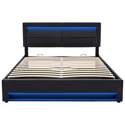 Cama contentora em pele sintética de 140x200 cm com LED - com portas de carregamento (com e sem fios) - Preto Cama contentora em pele sintética de 140x200 cm com LED - com portas de carregamento (com e sem fios) - Preto