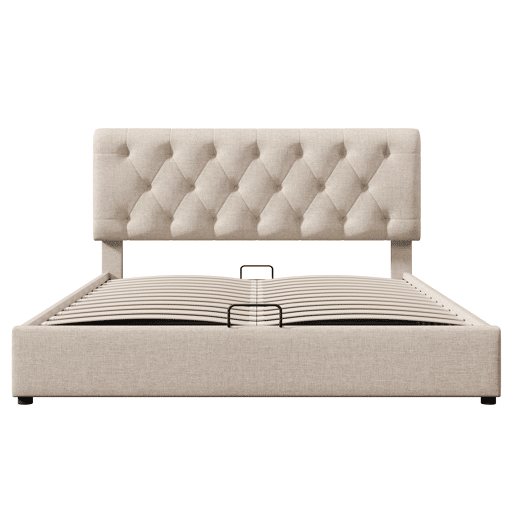 Cama de casal 140x200 - estofada, hidráulica, cabeceira ajustável, com arrumação - Natural Cama de casal 140x200 - estofada, hidráulica, cabeceira ajustável, com arrumação - Natural