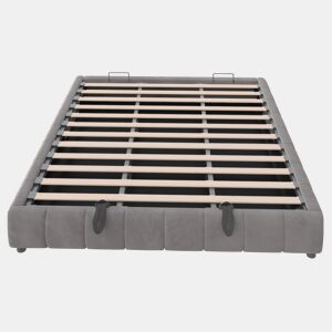 Cama individual 180x200 cm - Sem cabeceira, com faixa de luz LED, estrutura flutuante hidráulica com arrumação - Cinza
