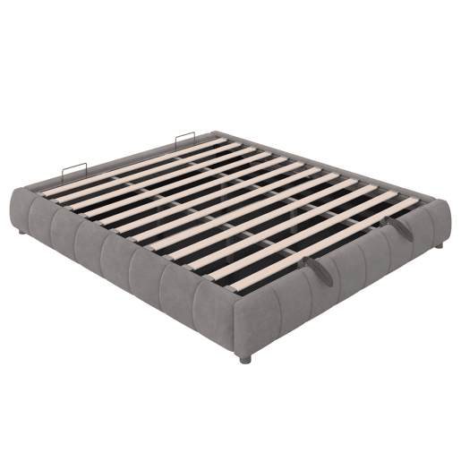 Cama individual 180x200 cm - Sem cabeceira, com faixa de luz LED, estrutura flutuante hidráulica com arrumação - Cinza Cama individual 180x200 cm - Sem cabeceira, com faixa de luz LED, estrutura flutuante hidráulica com arrumação - Cinza