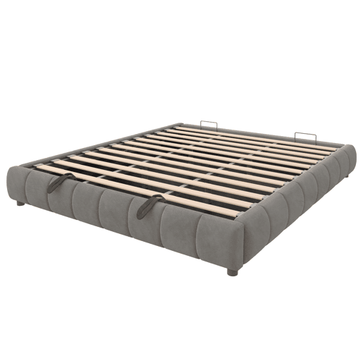 Cama individual 180x200 cm - Sem cabeceira, com faixa de luz LED, estrutura flutuante hidráulica com arrumação - Cinza Cama individual 180x200 cm - Sem cabeceira, com faixa de luz LED, estrutura flutuante hidráulica com arrumação - Cinza