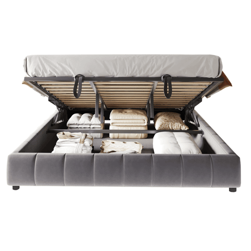 Cama individual 180x200 cm - Sem cabeceira, com faixa de luz LED, estrutura flutuante hidráulica com arrumação - Cinza Cama individual 180x200 cm - Sem cabeceira, com faixa de luz LED, estrutura flutuante hidráulica com arrumação - Cinza