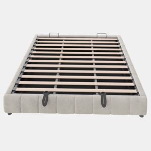 Cama individual 180x200 cm - Estrutura flutuante hidráulica com arrumação, sem cabeceira, com faixa LED, bege