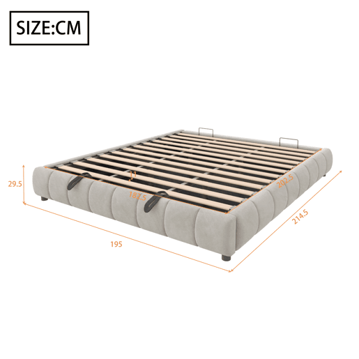 Cama individual 180x200 cm - Estrutura flutuante hidráulica com arrumação, sem cabeceira, com faixa LED, bege Cama individual 180x200 cm - Estrutura flutuante hidráulica com arrumação, sem cabeceira, com faixa LED, bege