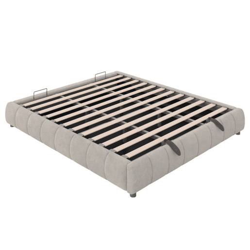 Cama individual 180x200 cm - Estrutura flutuante hidráulica com arrumação, sem cabeceira, com faixa LED, bege Cama individual 180x200 cm - Estrutura flutuante hidráulica com arrumação, sem cabeceira, com faixa LED, bege