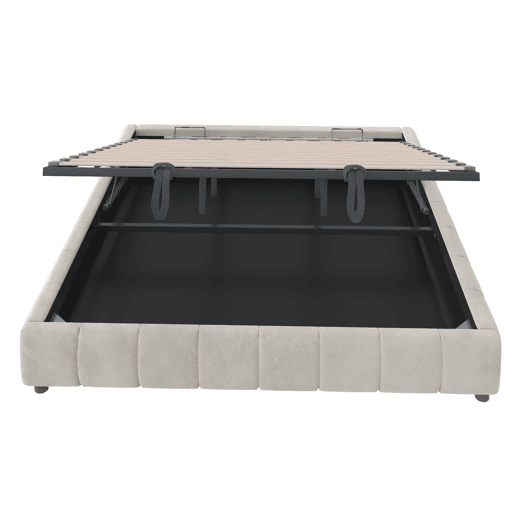 Cama individual 180x200 cm - Estrutura flutuante hidráulica com arrumação, sem cabeceira, com faixa LED, bege Cama individual 180x200 cm - Estrutura flutuante hidráulica com arrumação, sem cabeceira, com faixa LED, bege