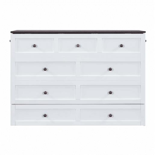 Cama retrátil de madeira 140x200 cm - com tomadas USB e arrumação - Branco Cama retrátil de madeira 140x200 cm - com tomadas USB e arrumação - Branco
