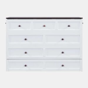 Cama retrátil de madeira 140x200 cm - com tomadas USB e arrumação - Branco