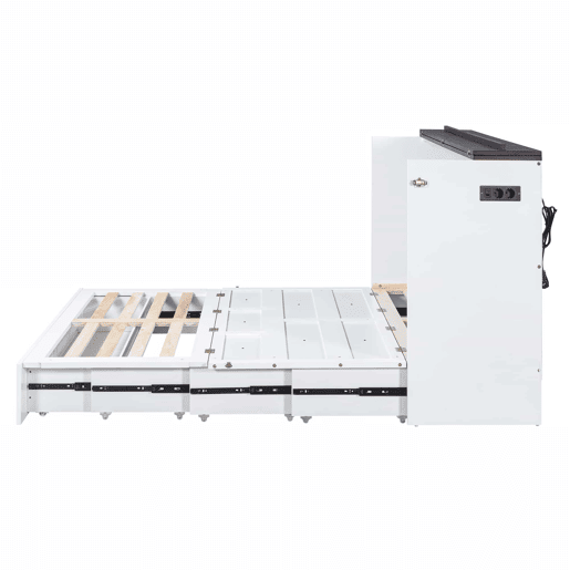 Cama retrátil de madeira 140x200 cm - com tomadas USB e arrumação - Branco Cama retrátil de madeira 140x200 cm - com tomadas USB e arrumação - Branco