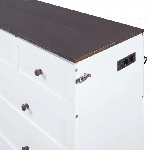 Cama retrátil de madeira 140x200 cm - com tomadas USB e arrumação - Branco Cama retrátil de madeira 140x200 cm - com tomadas USB e arrumação - Branco