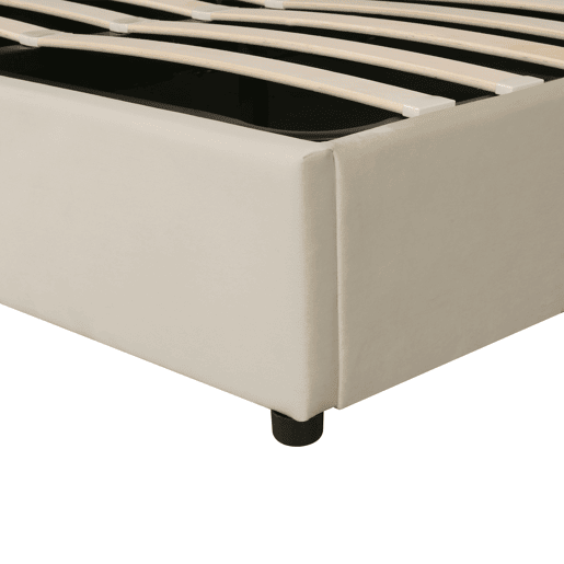 Cama de contentor estofada em veludo 140x190 cm com estrado de ripas - Bege Cama de contentor estofada em veludo 140x190 cm com estrado de ripas - Bege