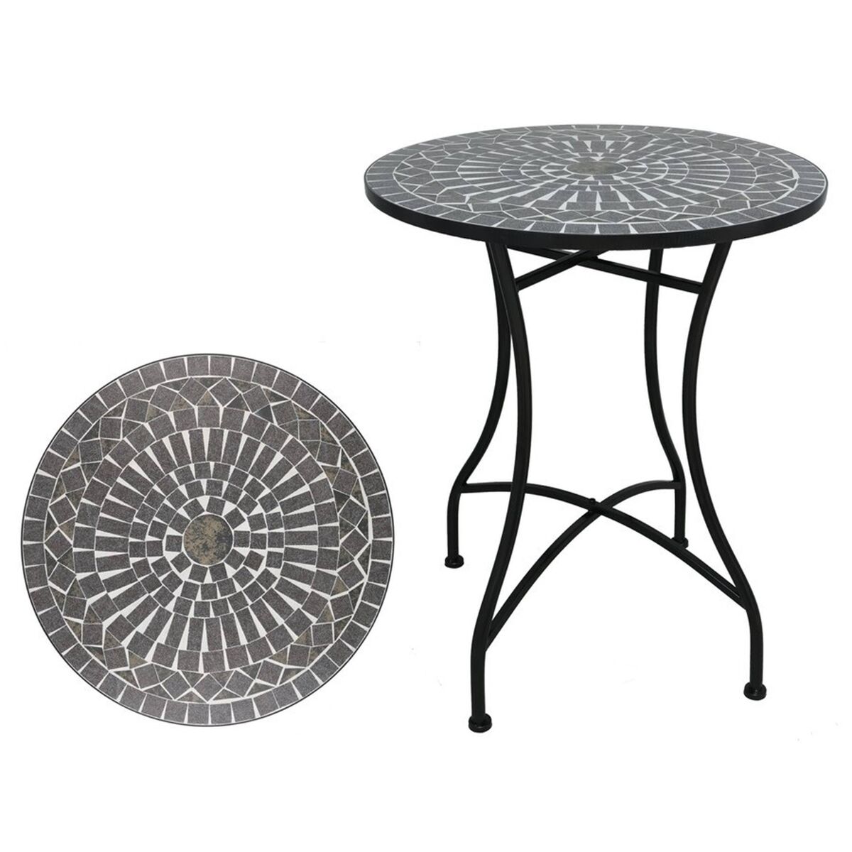 Well home mesa de jardín redonda mosaico cerámico westminster ø60x71cm con tablero decorativo y estructura metálica negra