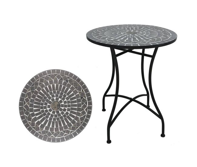 Well home mesa de jardín redonda mosaico cerámico westminster ø60x71cm con tablero decorativo y estructura metálica negra