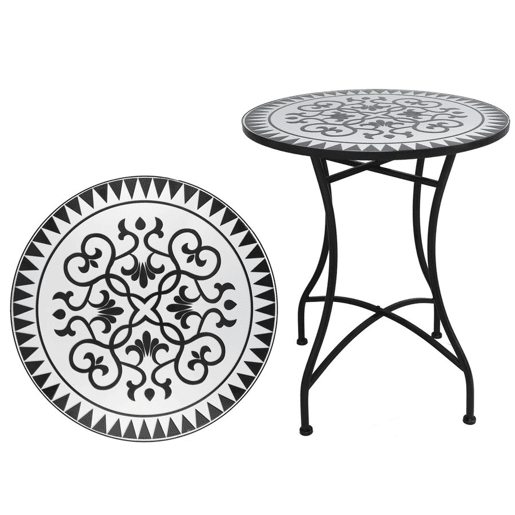 Well Home Mesa de Jardim Redonda em Mosaico Cerâmico LOUIS Ø60x71cm com Tampo Decorativo e Estrutura Metálica Preta Well Home Mesa de Jardim Redonda em Mosaico Cerâmico LOUIS Ø60x71cm com Tampo Decorativo e Estrutura Metálica Preta