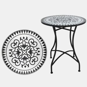 Well Home Mesa de Jardim Redonda em Mosaico Cerâmico LOUIS Ø60x71cm com Tampo Decorativo e Estrutura Metálica Preta